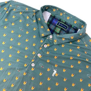 William Murray Golf Polo Shirt Mens 2XL‎ Green AOP Old Fashioned Cocktails  XXL